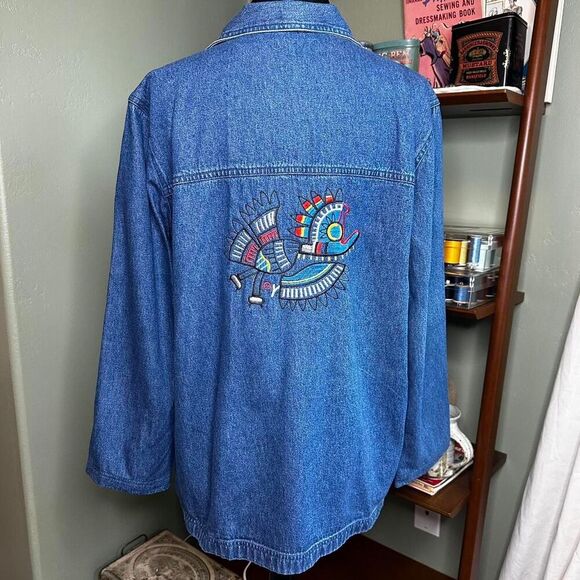 Vintage Classic Elements Denim Shirt - Size L - Aztec Embroidered 100% Cotton - Picture 2 of 8